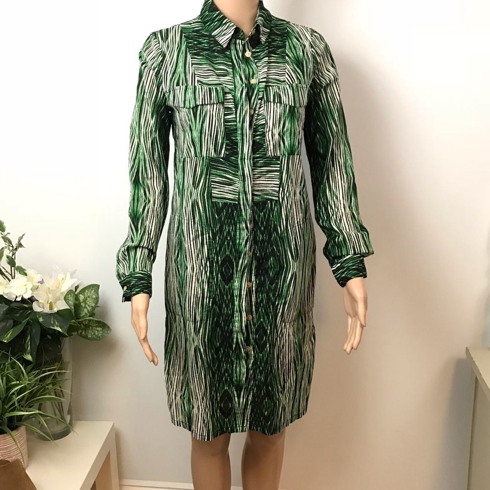 Derek Lam Green and Black Mini Shirt Dress